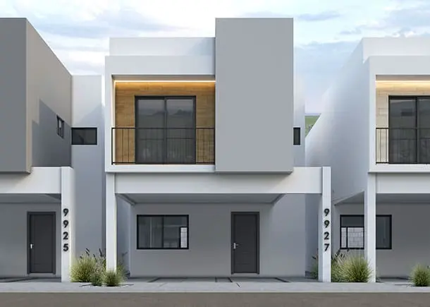 Render de Fachada Modelo Virya con 139 m2 de construcción.